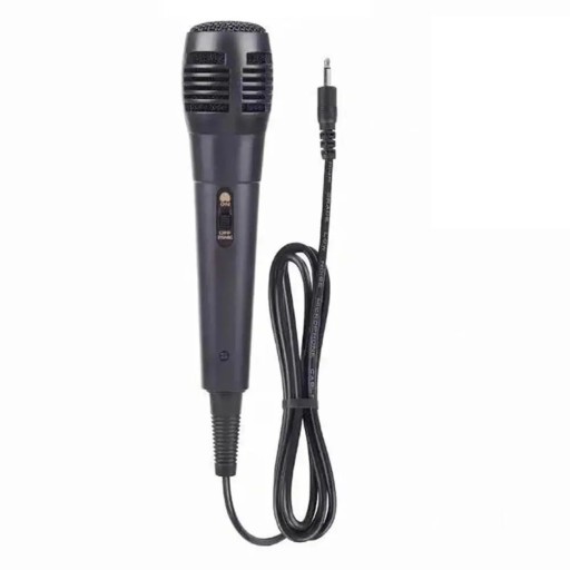 Microfon manual cu fir cu jack de 3,5 mm, transductor dinamic, greutate 0,096 kg, dimensiuni 10 x 10 x 5 cm, negru, pentru karaoke și cântat, dar și pentru prezentări