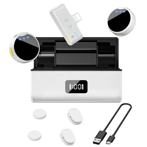 Microfon wireless magnetic Lightning pentru iPhone Rază de acțiune 100 m Durată de viață a bateriei 6+23 h Anulare zgomot Monitorizare reverberație Carcasă de încărcare