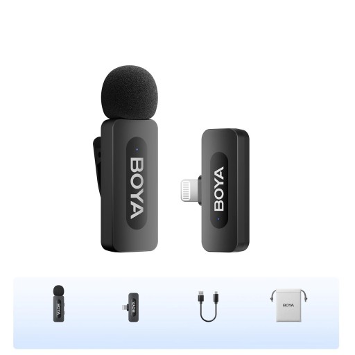 Microfone de lapela sem fios para iPhone Lightning 10 m de alcance 10 h de autonomia Plug and Play DSP redução de ruído Gravação de som omnidirecional