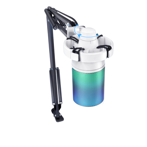 Microfone USB com retroiluminação colorida 192 kHz Silenciamento táctil Braço flexível Suporte anti-vibrações Filtro anti-sibilância Gravação de som PC PS5