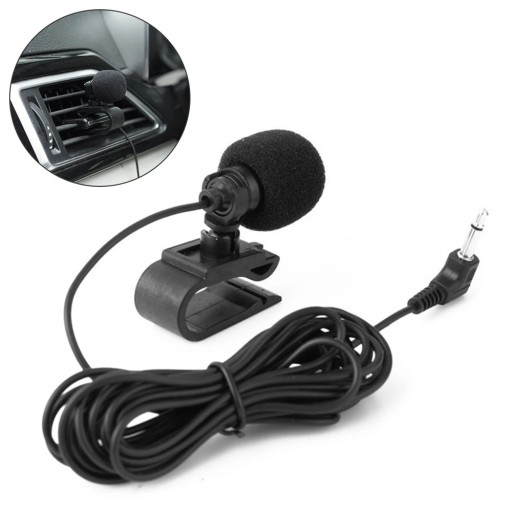 Micrófono externo para coche con conector de 3,5 mm Longitud del cable 3 metros Soporte doble Compatible con GPS y manos libres