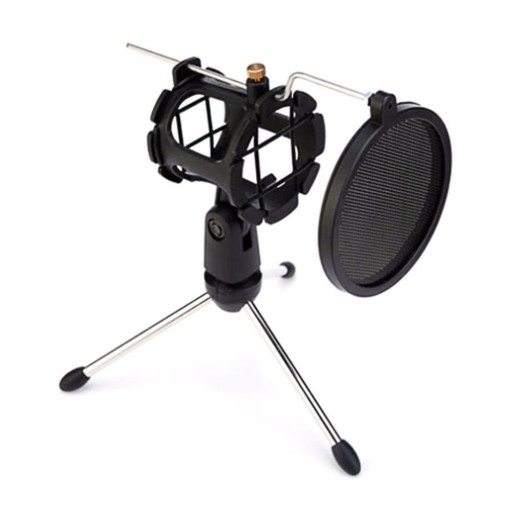 Microfoonstandaard met trillingsdempende houder en popfilter