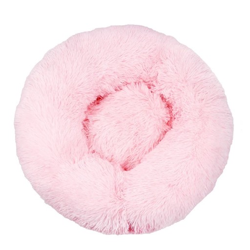 Microplush hundsäng i form av en munk Ø60 cm Mjuk rund säng med långt hår Andas och tvättbar ångestdämpande säng Bekväm säng för små och medelstora hundar