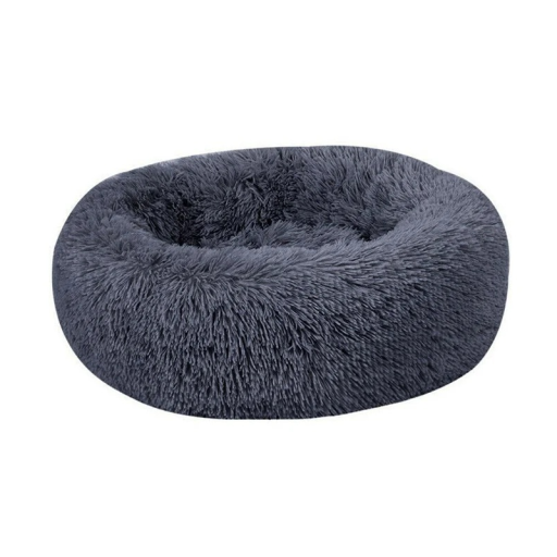 Microplys hundeseng formet som en donut Ø80 cm Blød rund seng med langt hår Åndbar og vaskbar angstdæmpende seng Komfortabel seng til små og mellemstore hunde