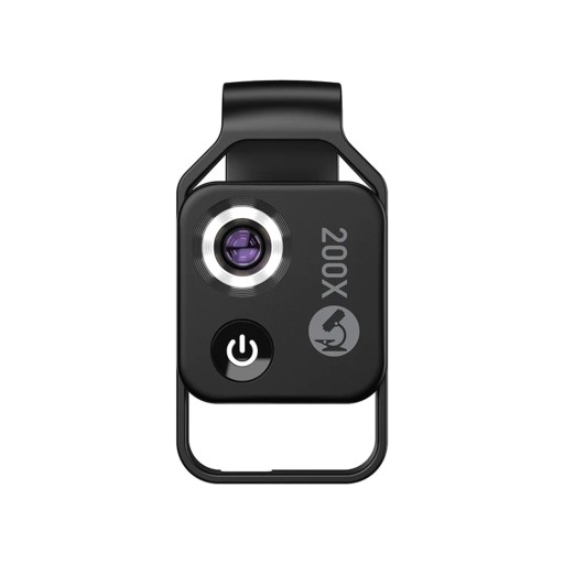 Microscope mobile 200x avec éclairage LED et batterie rechargeable USB-C Microscope numérique de poche avec clip pour iOS et Android