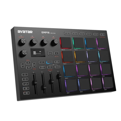MIDI padcontroller EMP16 16 RGB verlichte pads en 64 toewijsbare pads OLED-display Bluetooth 5.0 en USB MIDI zwart voor studio