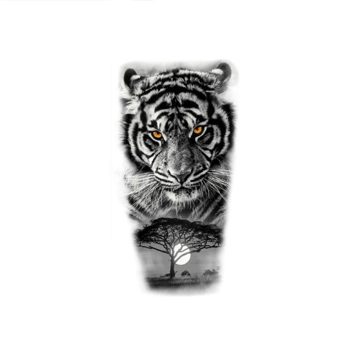 Midlertidig vandtæt tatovering 11,5 x 21 cm Tiger Moderne realistisk motiv Holder op til 15 dage Nem påføring Kropstatovering