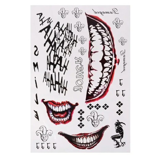 Midlertidig vandtæt tatovering 20 x 29,6 cm Joker Suicide Squad tatoveringsklistermærke nem påføring til cosplay og fans
