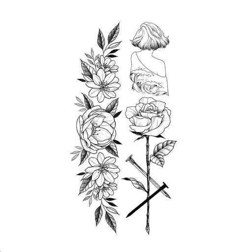 Midlertidig vandtæt tatovering 9,6 x 19 cm delikat blomstermønster kvindekropsdekoration selvklæbende tatovering på huden elegant design