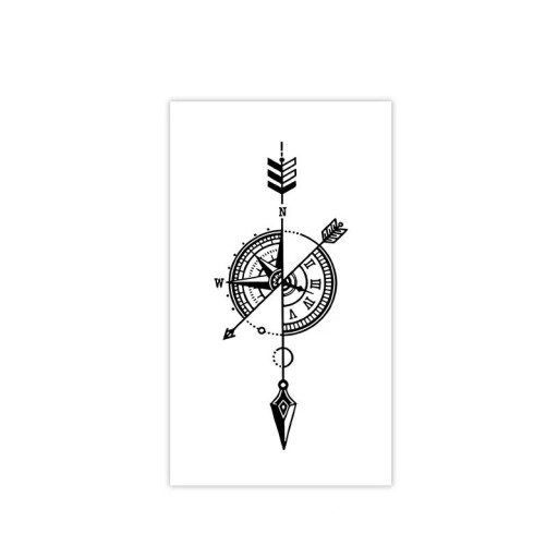Midletid vandtæt tatoveringsklistermærke Kompas og ure 5 x 8 cm Langtidsholdbar tatovering på armen til mænd og kvinder Nem anvendelse