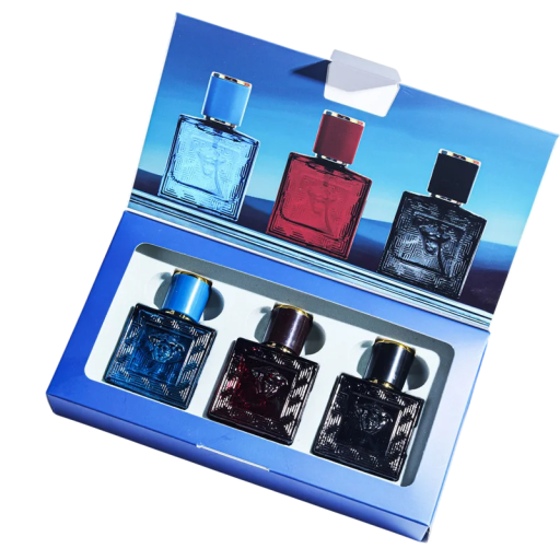 Miesten eau de toilette -lahjasetti 3 x 30 ml Raikas sitrusmainen, itämaisen mausteinen ja puumainen tuoksu Päivä- ja iltatuoksu Pitkäkestoinen