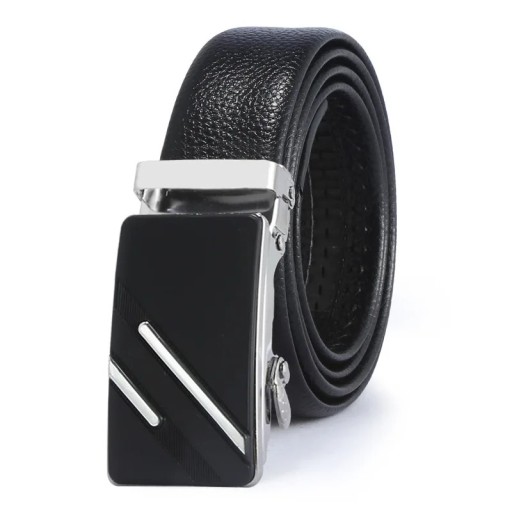 Miesten musta elegantti PU-nahkavyö automaattisella metallisella soljella. Säädettävä pituus. Moderni miesten asuste puvuille ja farkuille.