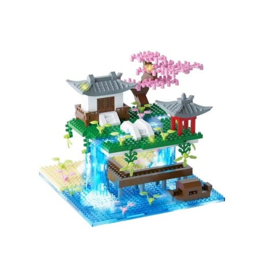 Mikro detaliată construcție Taohuatan 145 x 135 x 110 mm Peisaj chinezesc cu lumină LED Model creativ de lac Decorațiune mini culturală pentru copii