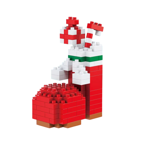 Mikro stavebnice festivă Bota cu cadouri 54 x 32 x 66 mm DIY blocuri de construcție de Crăciun 160 bucăți Decorațiuni de birou pentru atmosferă de iarnă și creație creativă