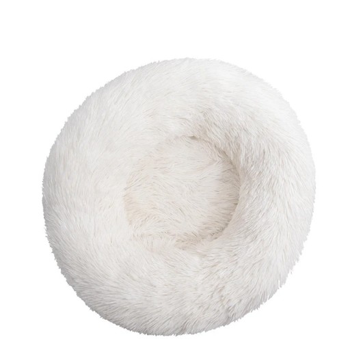 Mikroplyysikuvioinen koiranpeti donitsin muodossa Ø60 cm Pehmeä pyöreä peti pitkillä karvoilla Hengittävä ja pestävä ahdistusta lievittävä peti Mukava peti pienille ja keskikokoisille koirille