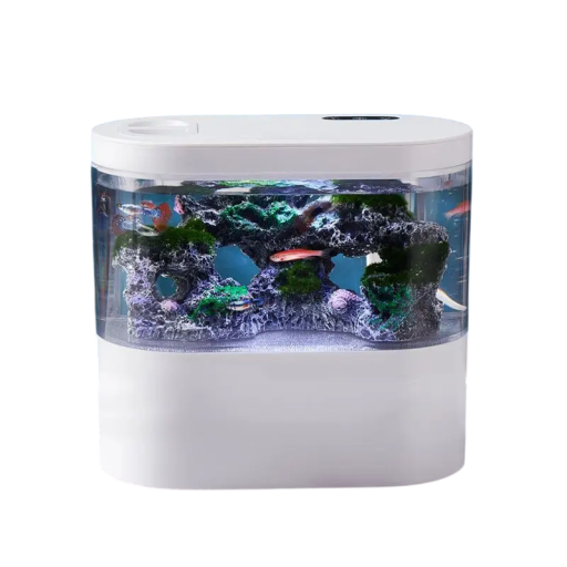 Mini acquario da tavolo 1,8 l con luce LED e pompa d'acqua integrata alimentazione USB Acquario decorativo per pesci Piccolo acquario da tavolo