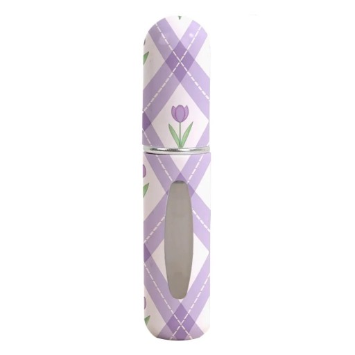 Mini atomizzatore per profumo con sistema ricaricabile e finestra 5 ml compatto spruzzatore 8.2×1.52 cm viola-bianco con tulipano per viaggiare