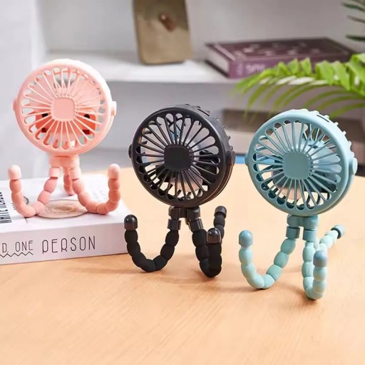 Mini bezlopatkový ventilátor s ohebným držákem na kočárek i stůl USB dobíjení skládací tichý provoz