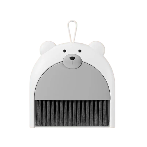 Mini Broom with Dustpan 23.5 x 18 cm Cute Bear Design Plastic Cleaning Set for Home Kitchen Children's Room Bathroom
