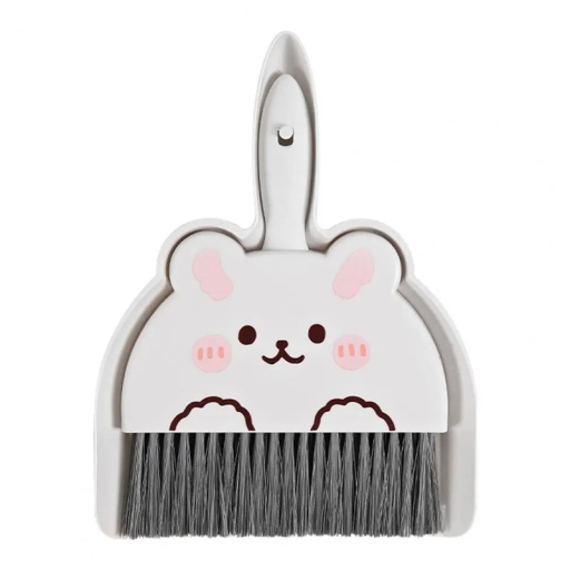 Mini Broom with Dustpan 23 x 18 cm White Rabbit with Cartoon Face Cute Cleaning Set PP PET Brush with Handle