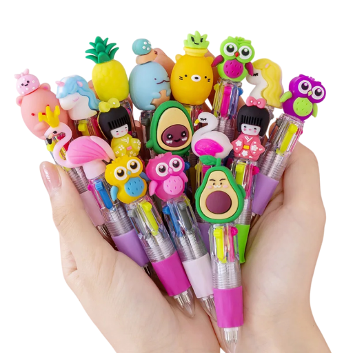 Mini caneta esferográfica 9,5 cm 20 pcs Caneta fofa de 4 cores com motivo de unicórnio e flamingo Caneta retrátil Kawaii material escolar presente