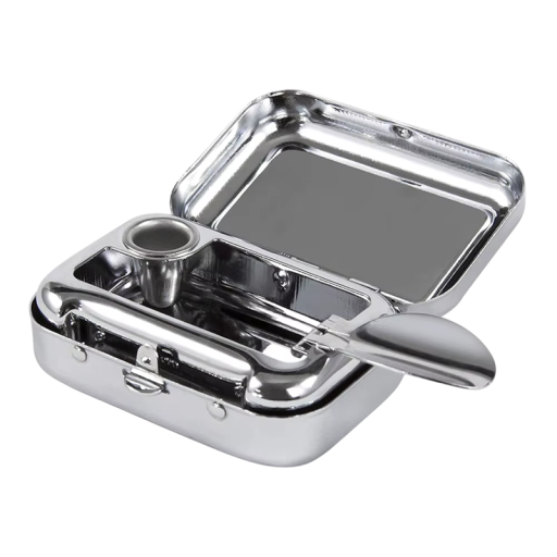Mini cendrier en métal portable 4.5x6x2 cm Cendrier de poche en acier inoxydable Cendrier de table avec couvercle verrouillable