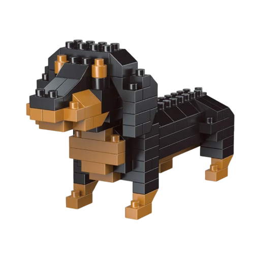 Mini construção de cão salsicha 9x3,5x5 cm Modelo adorável de animal de estimação Montagem criativa Figura de animal para crianças