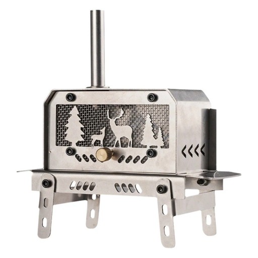Mini cuptor portabil pliabil din oțel inoxidabil 14x13x6,5 cm Foc de tabără exterior Cu arzător detașabil pe lemne Camping Drumeții Grătar