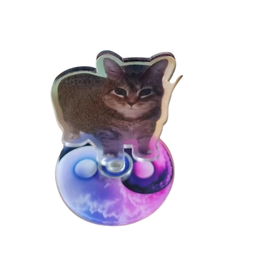 Mini Decoración de Gato 5 cm Base Giratoria 360° Gato Atigrado Oiiai para Mesa, Estantería o Tablero de Instrumentos Azul Rosa Jin Jang