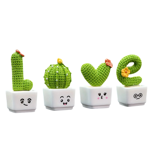 Mini decoratie 4 stuks Cactussen in bloempotten met gezicht Set die het woord LOVE vormt Schattige decoratie voor auto of kantoor
