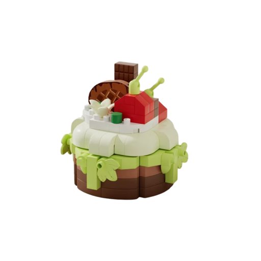 Mini-Dessertbausatz 4,65 x 4,65 x 4,7 cm 158 Teile 3D Törtchen mit grüner Glasur und Obst Mikrosteine Kreative Partikelblöcke für Kinder ab 8 Jahren und Erwachsene