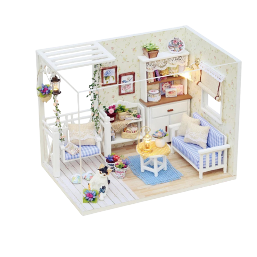 Mini Dollhouse 17.1 x 11.6 x 13.1 cm Miniature LED Building Kit with Furniture Realistic Model with Details Decorative Illuminated Dollhouse