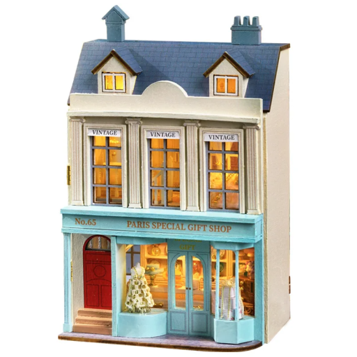 Mini dřevěný domeček pro panenky 8,3 x 5,9 x 13,5 cm DIY model se světlem a nábytkem Ručně sestavitelná dekorace Stavebnice bez lepidla a baterií