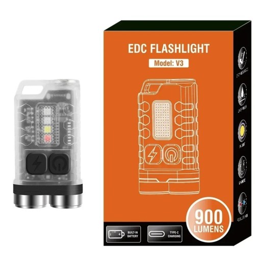 Mini EDC LED lanternă V3 900 lm USB-C reîncărcabilă 56 × 31 × 15 mm IP65 lanternă de buzunar cu breloc