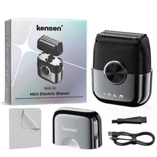 Mini elektrický holicí strojek pro muže Kensen 4D plovoucí břity 8000 ot./min Vodotěsný Baterie 900 mAh USB nabíjení Stříbrná Na cesty