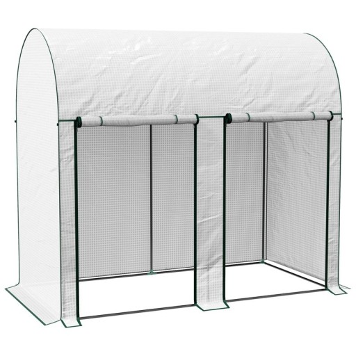 Mini estufa com 2 portas deslizantes com fecho de correr dimensões 200 x 100 x 178 cm em estrutura de aço e lona PE 140 g/m² branca para plantas