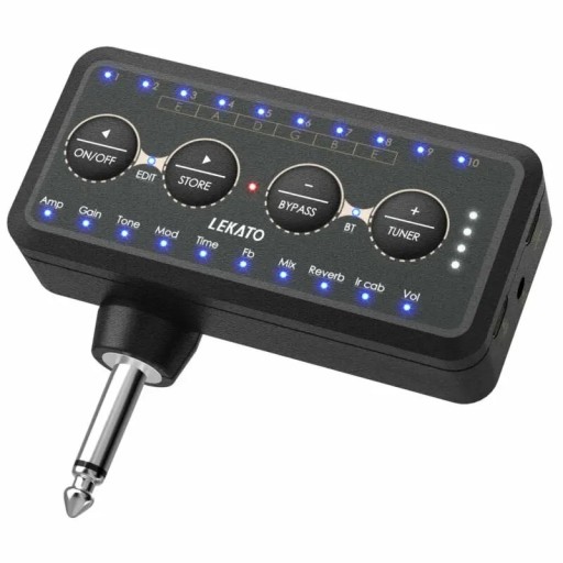 Mini gitaar hoofdtelefoonversterker Oplaadbaar met een batterijduur van 5–6 uur Ingang 1/4" mono jack Uitgang 1/8" TS jack Interne opnamekabel