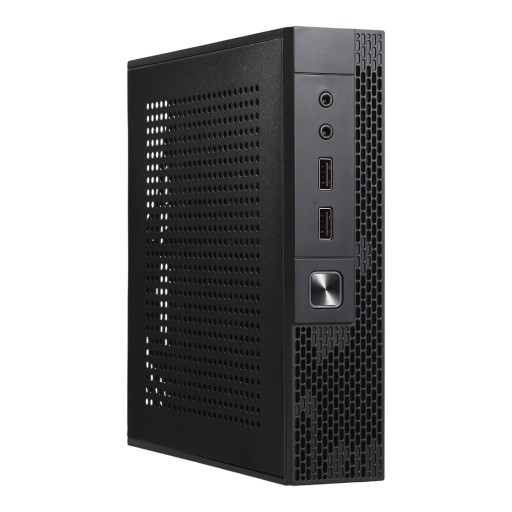Mini-ITX HTPC Computer Case 196,5 x 198 x 45 mm med 12 V DC strømforsyning og plads til 2,5" disk i sort til mini PC til stuen