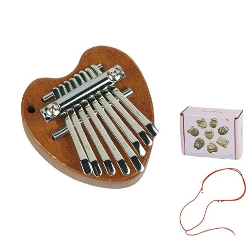 Mini kalimba 8 kláves Dřevěné palcové piano Hudební nástroj Tvar srdce Přenosná kalimba se šňůrkou Relaxační hudba pro děti i dospělé