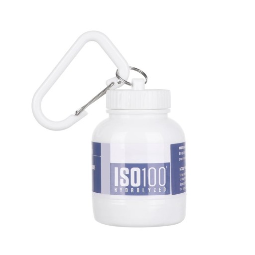 Mini kannettava astia proteiinijauheelle 100 ml karabiinilla 7,5 × 5 cm matkavarasto jauhemaisille lisäravinteille ja tabletteille valkoinen