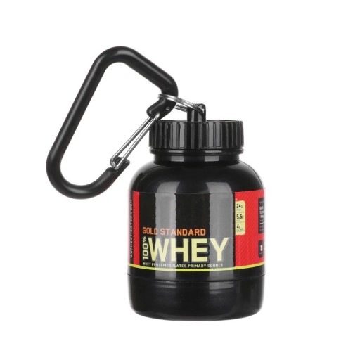 Mini kannettava säiliö proteiinijauheelle 100 ml karabiinilla 7,5 × 5 cm matkavarasto jauhemaisille lisäravinteille ja tabletteille musta
