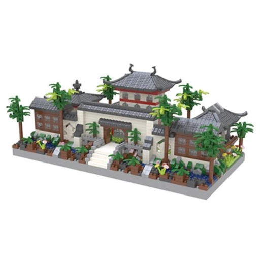 Mini kit de construction jardin chinois Jardins de Suzhou 27,6 x 13,6 x 10 cm Porte d'entrée Architecture en briques Modèle détaillé Création relaxante