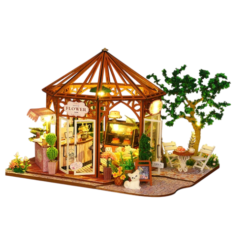 Mini konditori 25 x 19,5 x 17 cm Miniature LED byggesæt med møbler Dekorativt oplyst mini konditori med detaljer Realistisk model uden låg