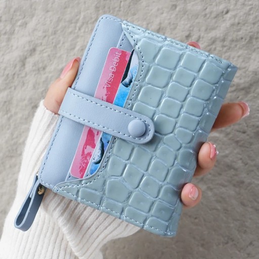 Mini Ladies' Wallet 11 x 8 x 2 cm Crocodile Design Clip Closure with Strap Zip Pocket Keyring Various Colours