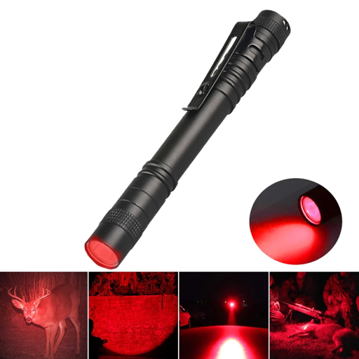 Mini lanterna com luz vermelha 13,2 x 1,4 cm Design compacto Fonte LED potente Ideal para uso noturno, atividades ao ar livre, campismo e caça