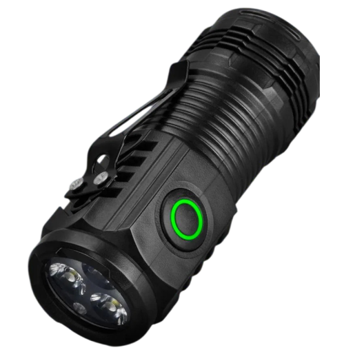 Mini lanternă tactică LED 3 LED reîncărcabilă USB 8 x 3 cm lanternă de buzunar neagră cu rază de acțiune de până la 200 m pentru utilizare în aer liber și situații de urgență