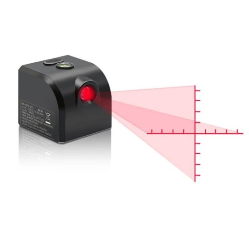 Mini laserová vodováha Červený laser 650 nm Křížová linie se stupnicí Dosah 3–30 m 40 x 35 x 38 mm Magnet a libela Černá Na domácí použití