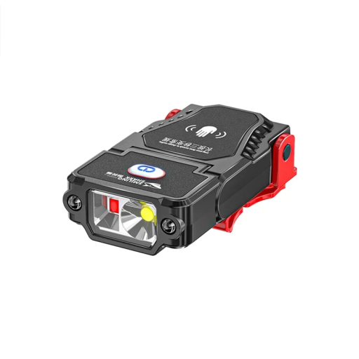 Mini LED headlamp com sensor de movimento recarregável por USB Clip para boné À prova d'água Ajustável Luz vermelha e branca Modos intermitentes