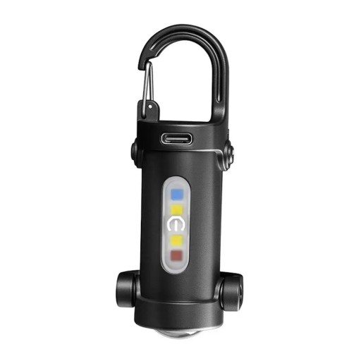 Mini LED lanternă pe cheie USB-C încărcabilă multifuncțională COB lanternă cu carabină neagră lumină de urgență portabilă