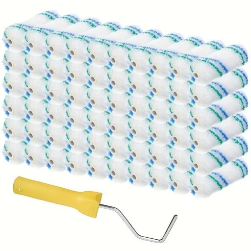 Mini malířský váleček Sada s 60 náhradními válečky 11 cm Polyester a PP plast Žlutá rukojeť Opakovaně použitelný držák Na malování stěn